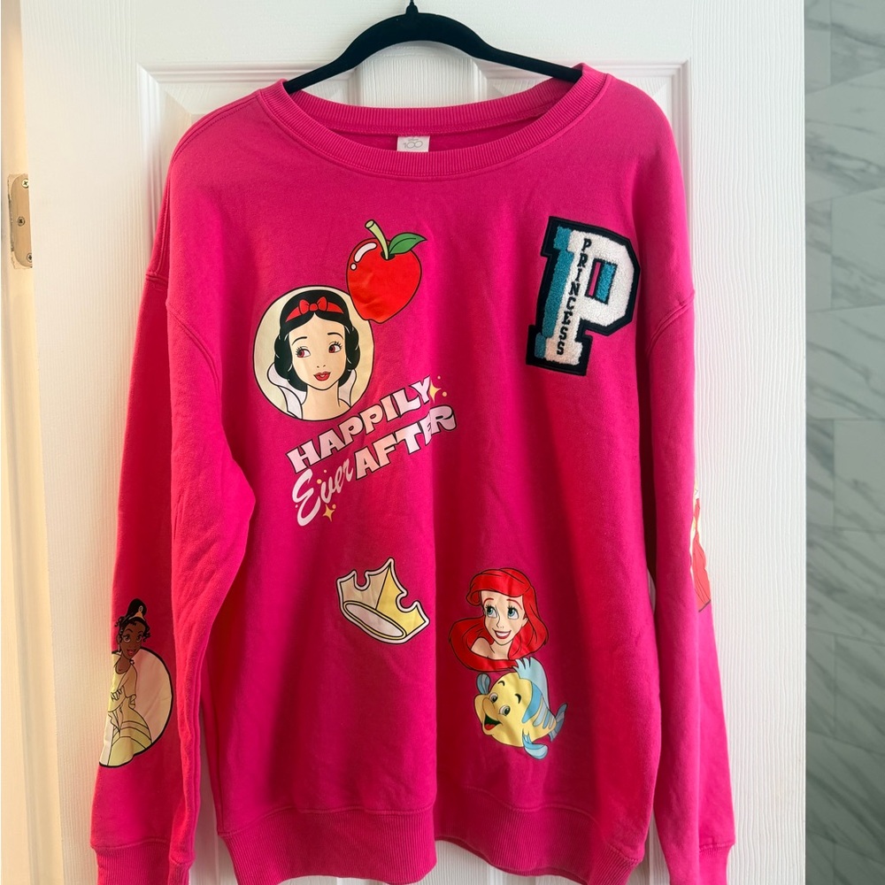 Disney Women's Hot Pink Princess Graphic Crewneck Sweatshirt